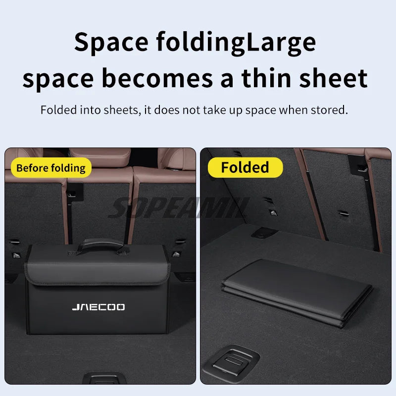 Car Carbon Fiber Leather Storage Box Organizer Large Capacity Foldable Stowing Tidying Bag For Chery Jaecoo J7 J8 Accessories