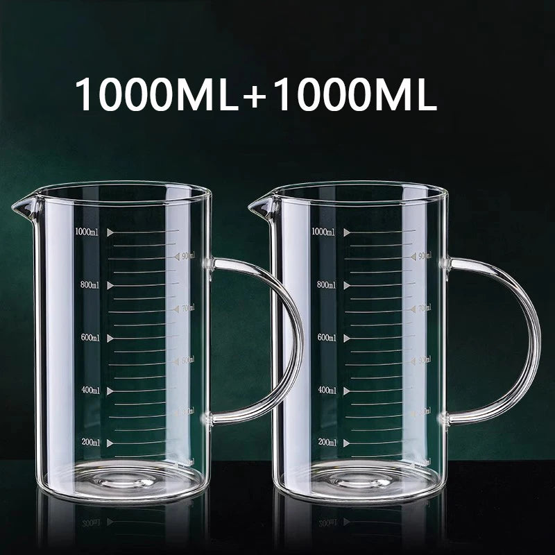 YWDL 1/2pcs Glass Measuring Cup With Handle Heat-resistant Laboratory Beaker Kitchen Milk Coffe Measuring Mug 250/350/500/1000ml
