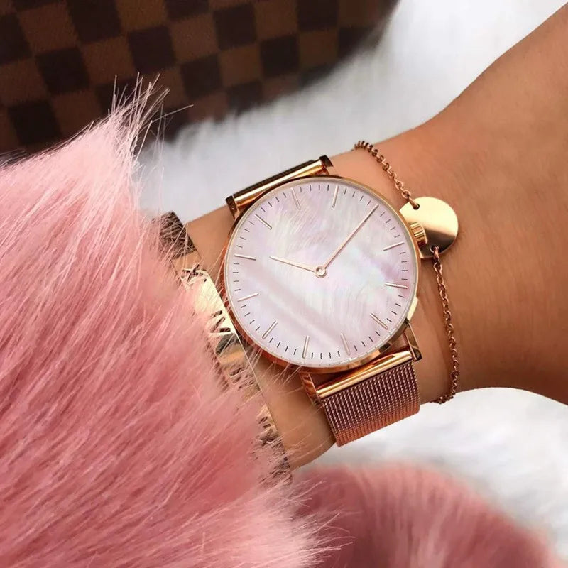 Luxury Brand Watches for Women Fashion Metal Mesh Band Analog Quartz Wristwatch Simple Elegant Ladies Clock Gift Zegarek Damski