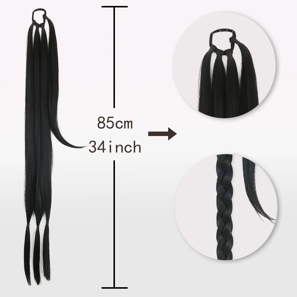 Synthetic Braided Ponytail Extensions Black Natural Hairpiece Long Pony Tail with Hair Tie Rubber Band Hair Blonde for Women