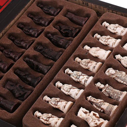 Wooden Antique Chinese Chess Board Retro Collectible Chess Pieces Mini Chess Set for Office Decoration