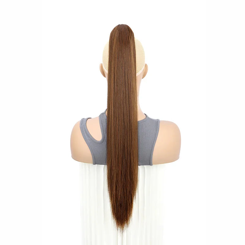 24Inch Synthetic Long Straight Claw Clip On Ponytail Hair Extensions Heat Resistant Ponytail Blonde Black Hairpiece for Women