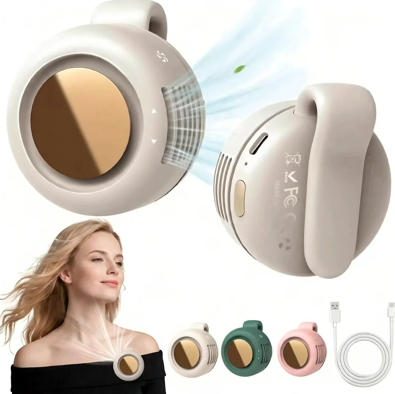 Portable Mini Bladeless Fan 3 Speed Adjustable Clip On Waist Shirt Silent Electric Fan Outdoor Travel Cooling Fan