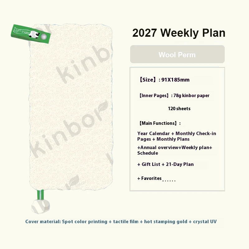 Newest Kinbor 2027 Notebook Agenda Weekly Planner 52g BaChuan Paper Pocket Journal Plan Book Travel Recording School Supplies
