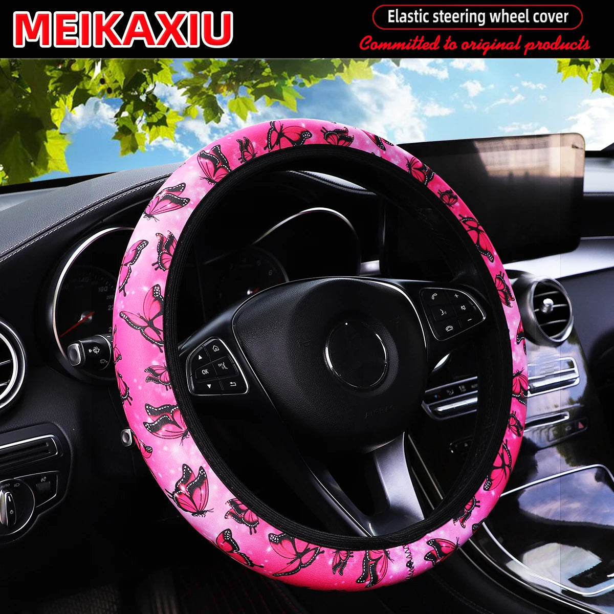 16 styles of cow Daisy red and white flower Panda diving material elastic car steering wheel covers without inner rings