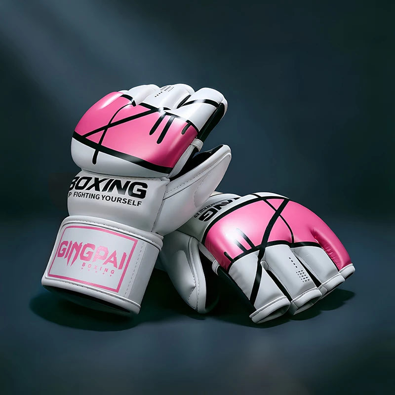Half Finger Boxing Gloves PU Leather MMA Fighting Kick Boxing Gloves Karate Muay Thai Training Workout Gloves Men