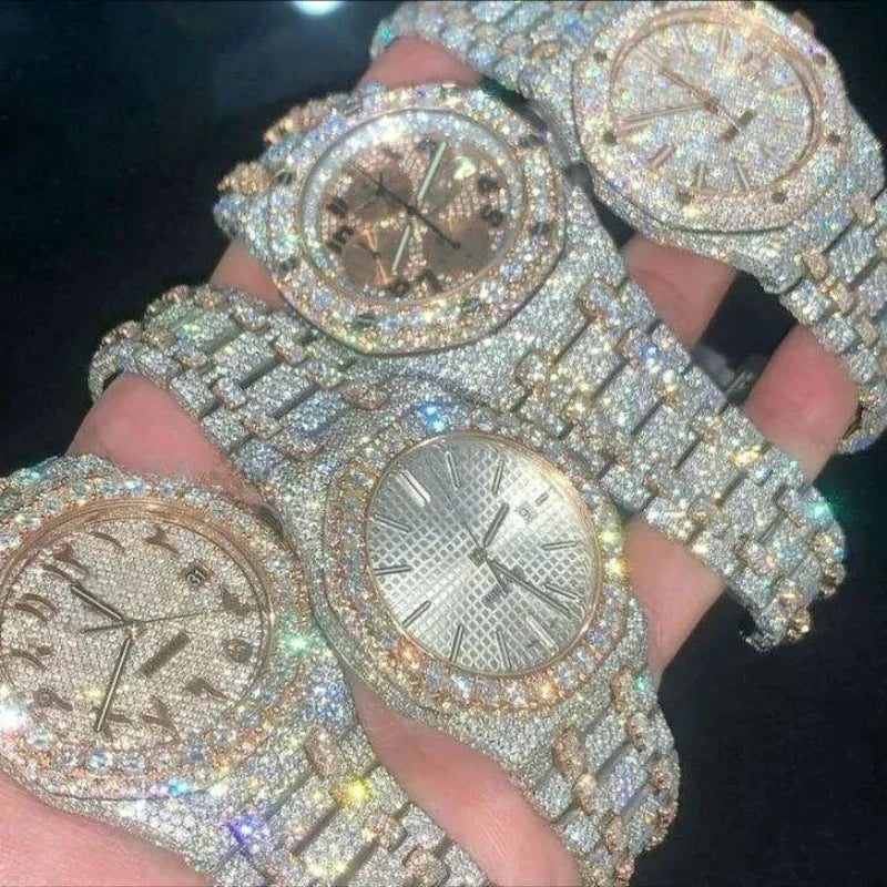 Full Diamond Watches for Women Luxury Top Brand Hip Hop Number Quartz Watch for Men Fashion Steel Waterproof Clock Wristwatch