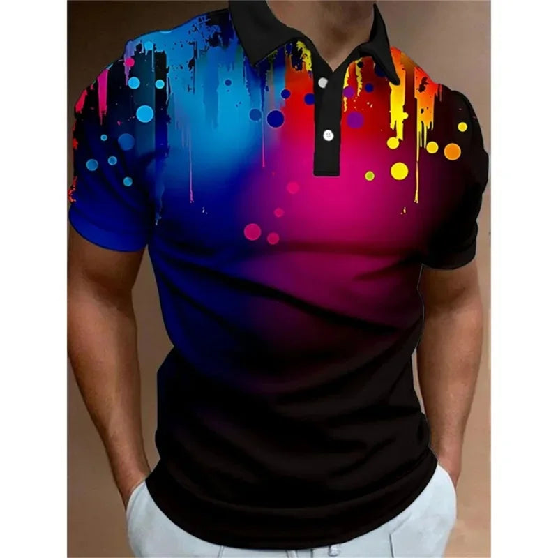 New Men'S Polo Shirt 3d Rainbow LBG Printed Men Clothing Summer Casual Short Sleeved Loose Oversized Shirt Street Fashion Tops