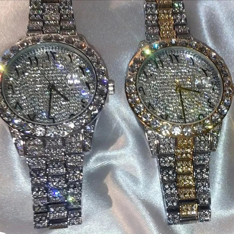 Luxury Shiny Diamond Watch for Women Men Gold Silver Quartz Watches Male Clock Dropshipping Rhinestone Wristwatch Gifts