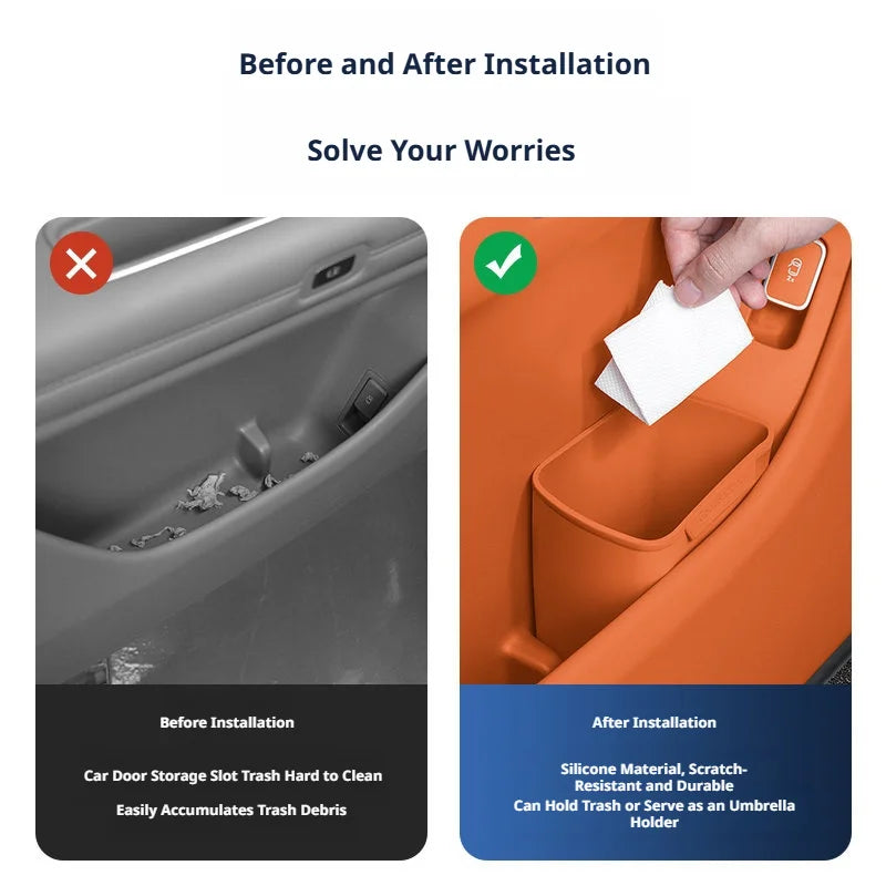 SEAMETAL 1/2PCS Car Door Silicone Trash Can Multifunctional Garbage Bin Umbrella Bucket Storage Box Car Interior Accessories