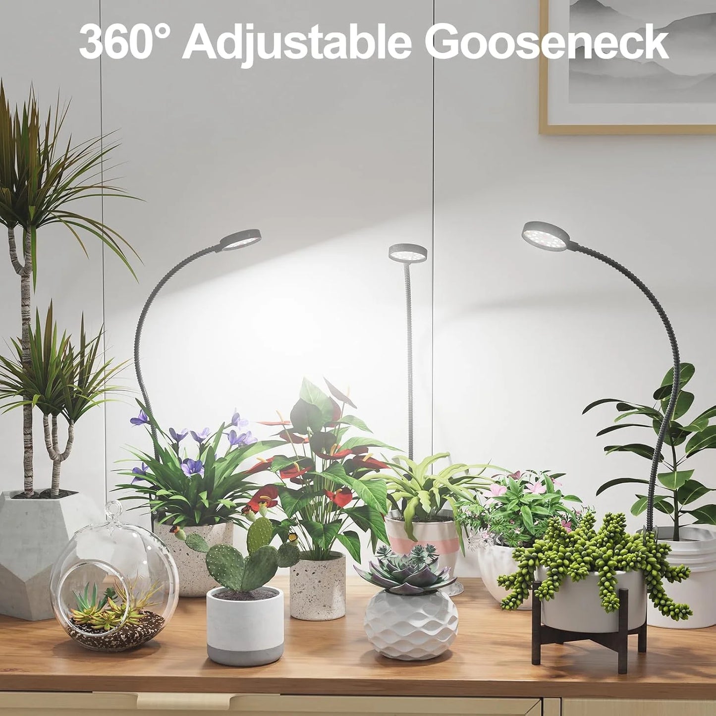 USB LED Grow Light 6000K Full Spectrum Pot Plant Light 5V Gooseneck Clip-on Plant Lamp With Dimmable Auto ON/Off 4/8/12/18Hours
