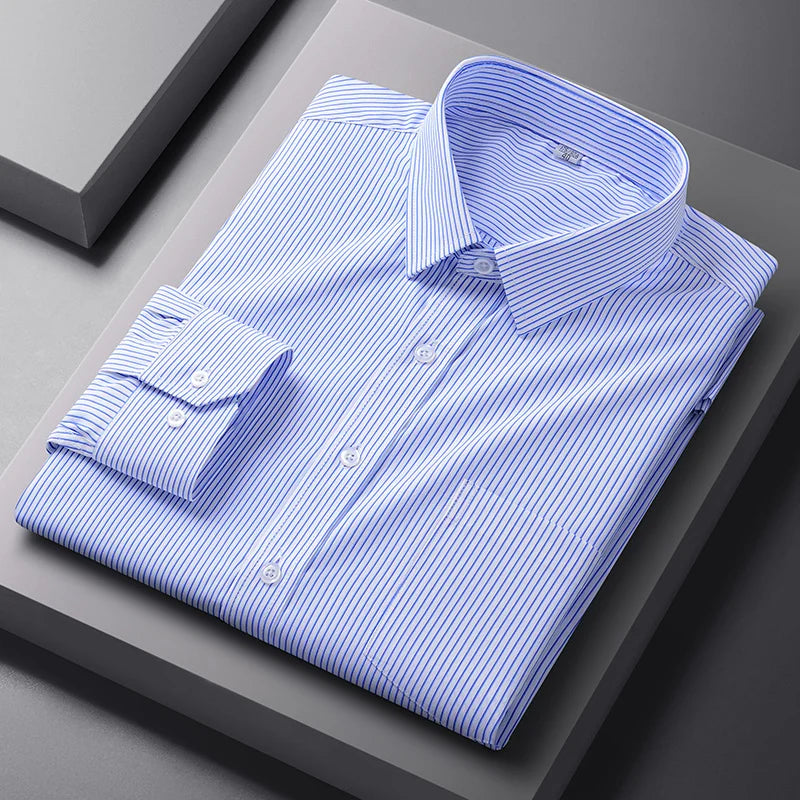 Men Formal Shirt Long Sleeve Office Solid Color Fashion Business Pocket Social Office Blue White Shirts Men's Clothing S-5XL