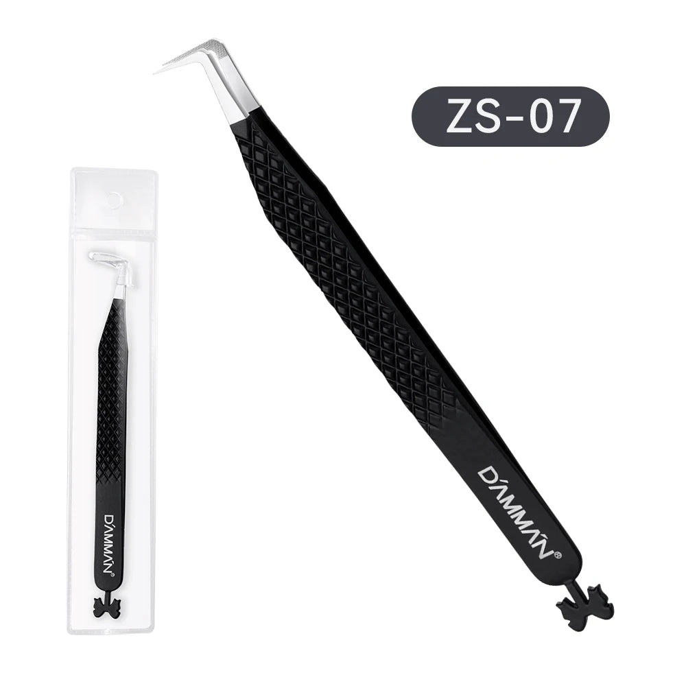 DAMMAN Fiber Tip Lash Extensions Tweezers Professional Anti-slip Eyelash Tweezers Stainless Steel Lash Tweezers Makeup Tools
