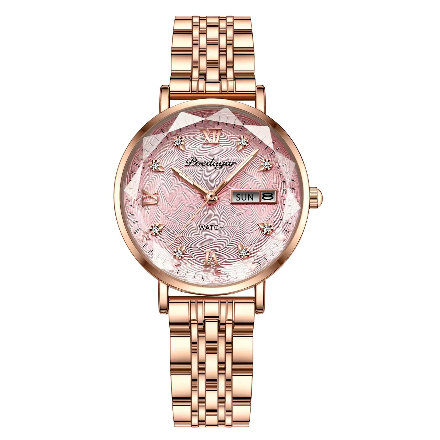 POEDAGAR Top Elegant Ladies Watch Waterproof Luminous Date Week Luxury Women's Watches Rose Gold Fashion Quartz Woman Wristwatch