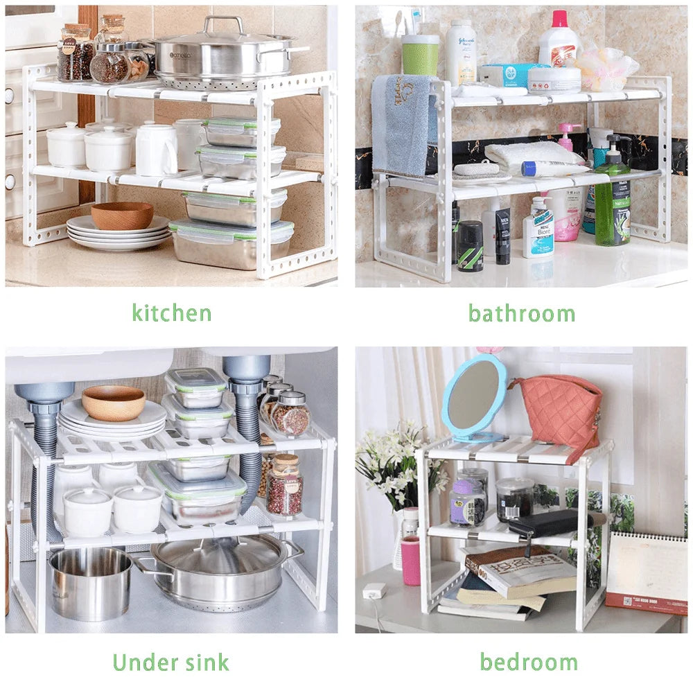 Under Sink Organizer 2-Tier Expandable Cabinet Shelf With 10 Removable Panels For  Bathroom Storage,Expand Holder  Shelf Organis