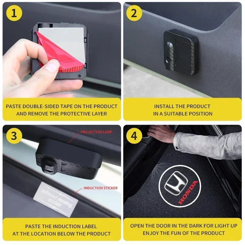 1/2pcs HD Wireless Car Door Welcome Lights Auto Projector Lamp Accessories for Honda Civic Fit Jazz Accord HRV CRV City Stickers