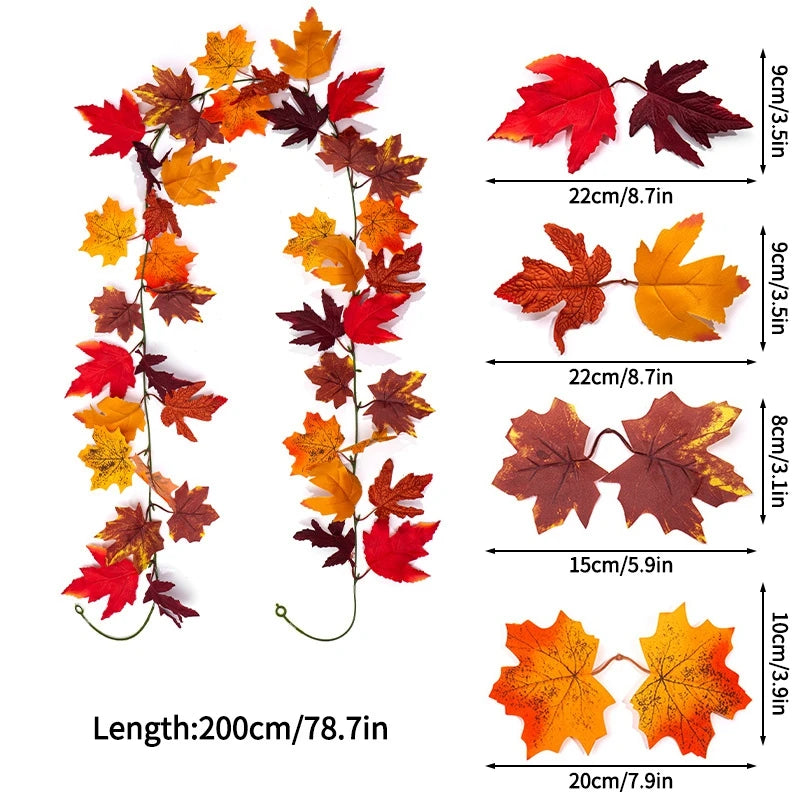 Artificial Maple Leaf Garland Rattan Fake Fallen Leaves Vine  Thanksgiving Halloween Wedding Festival Atmosphere Autumn Decor