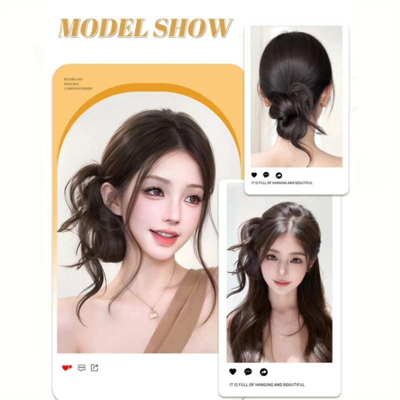 Low Side-Tie Synthetic Claw Clip Ponytail Hair Extensions With Elegant Lazy Style Dragon Beard Bun Hairpiece for Women Daily Use