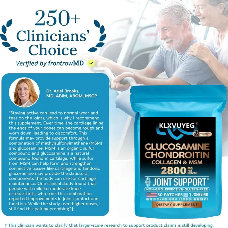 Glucosamine Chondroitin Msm Collagen, Joint Support Supplement 2800 Mg, Flexibility Nutritional Vitamins, 30 Transdermal Patches