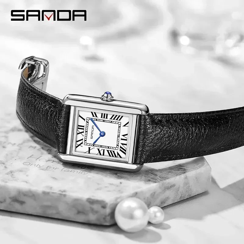 SANDA 9031/1108 Resistant Leather Strap Square Dial Waterproof Sport Casual Women Men Quartz Watches Reloj Luxury Couple Watch
