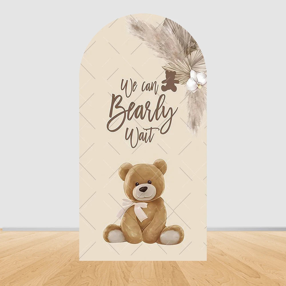 Pregnant Women Theme Arched Elastic Background Cover Welcome Baby Bear Flowers Baby Shower Photography Background Wall Decor