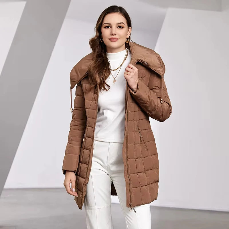 Astrid 2023 New Women's Winter Jacket Hooded Belt Long Parkas Warm Padding Puffer Plaid Quilted Coat Down Jacket Thick Snow Wear