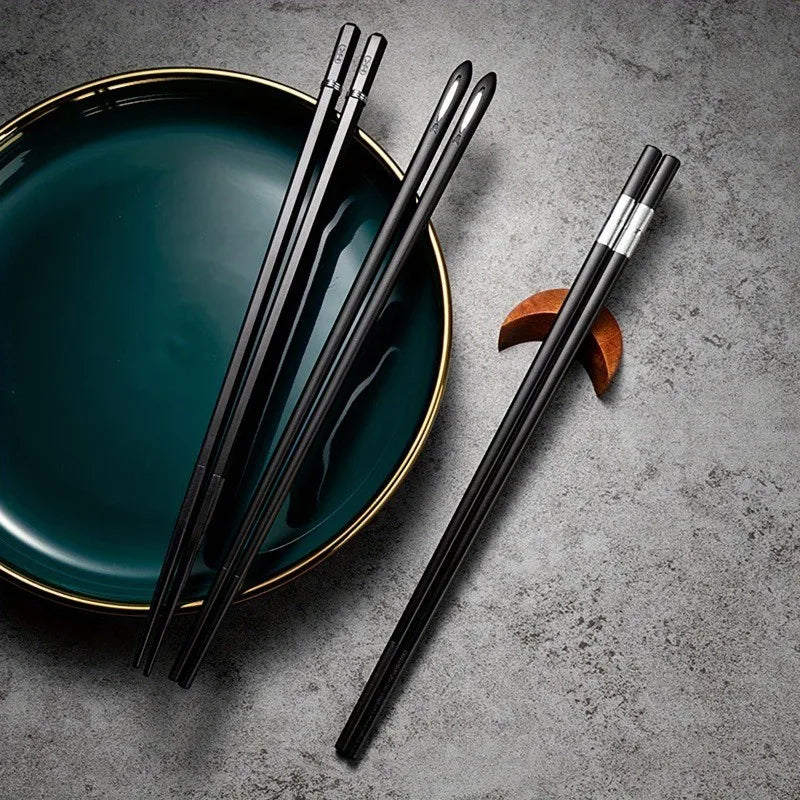 9.57in Japanese-Style Black Alloy Chopsticks Set - Reusable Tableware in Gift Box