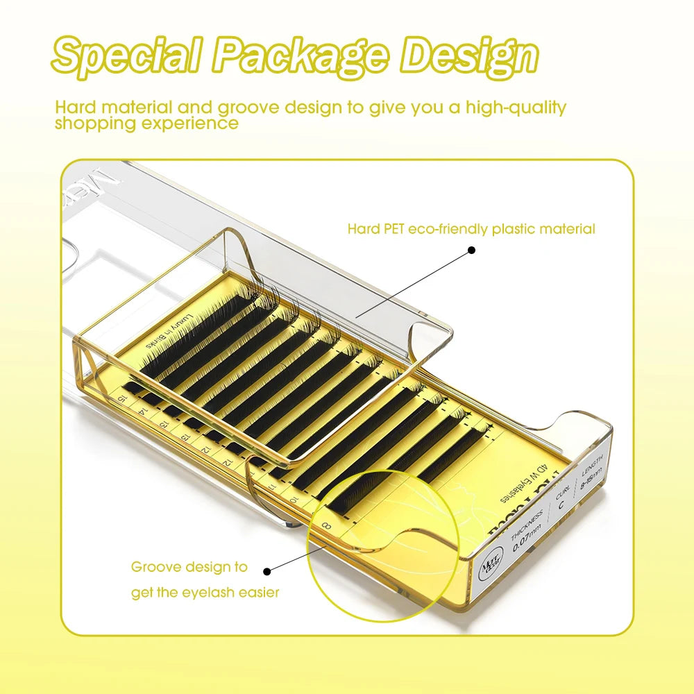 Merrdear 0.07mm/0.10mm W-Shape Eyelash Extension 4D W Lashes 12 Lines/Tray Premade Fan Bloom Effect Eye Lashes for Beauty Makeup