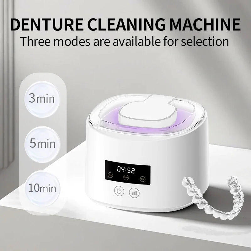 Ultrasonic Retainer Cleaner Machine 45kHz for Dentures Braces Mouth Guard - Portable Dental Pod with UV for Travel Case