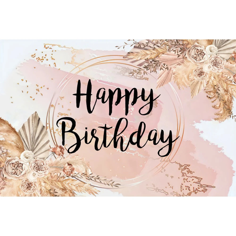 Happy Birthday Backdrop Gold Frame Frame Flower Butterfly Baby Shower Adult Anniversary Birthday Party Photography Background