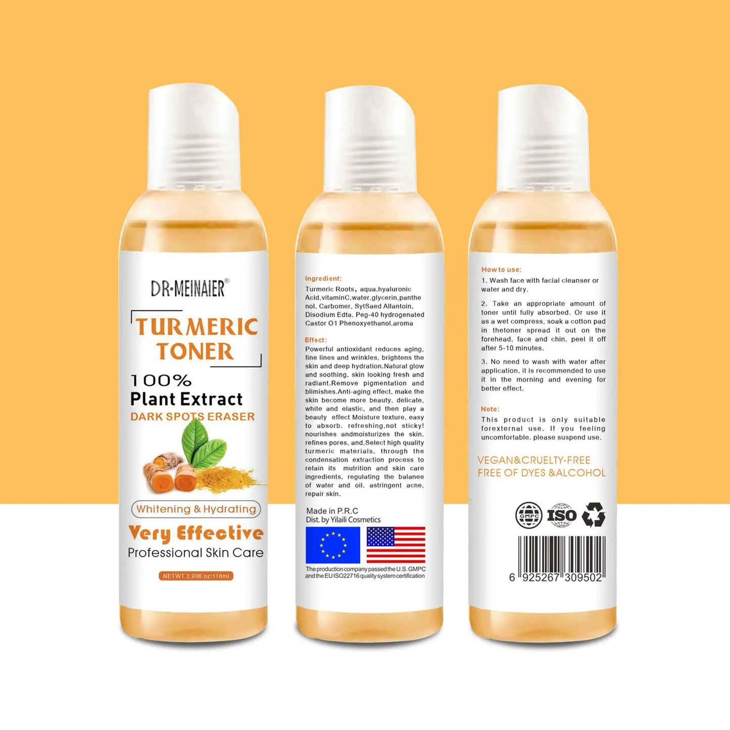 118ml Tumeric Dark Spots Toner Spots Eraser Corrector Turmeric Fade Blemishes Dark Spot Remover Acne Remover Toner for Dark Skin