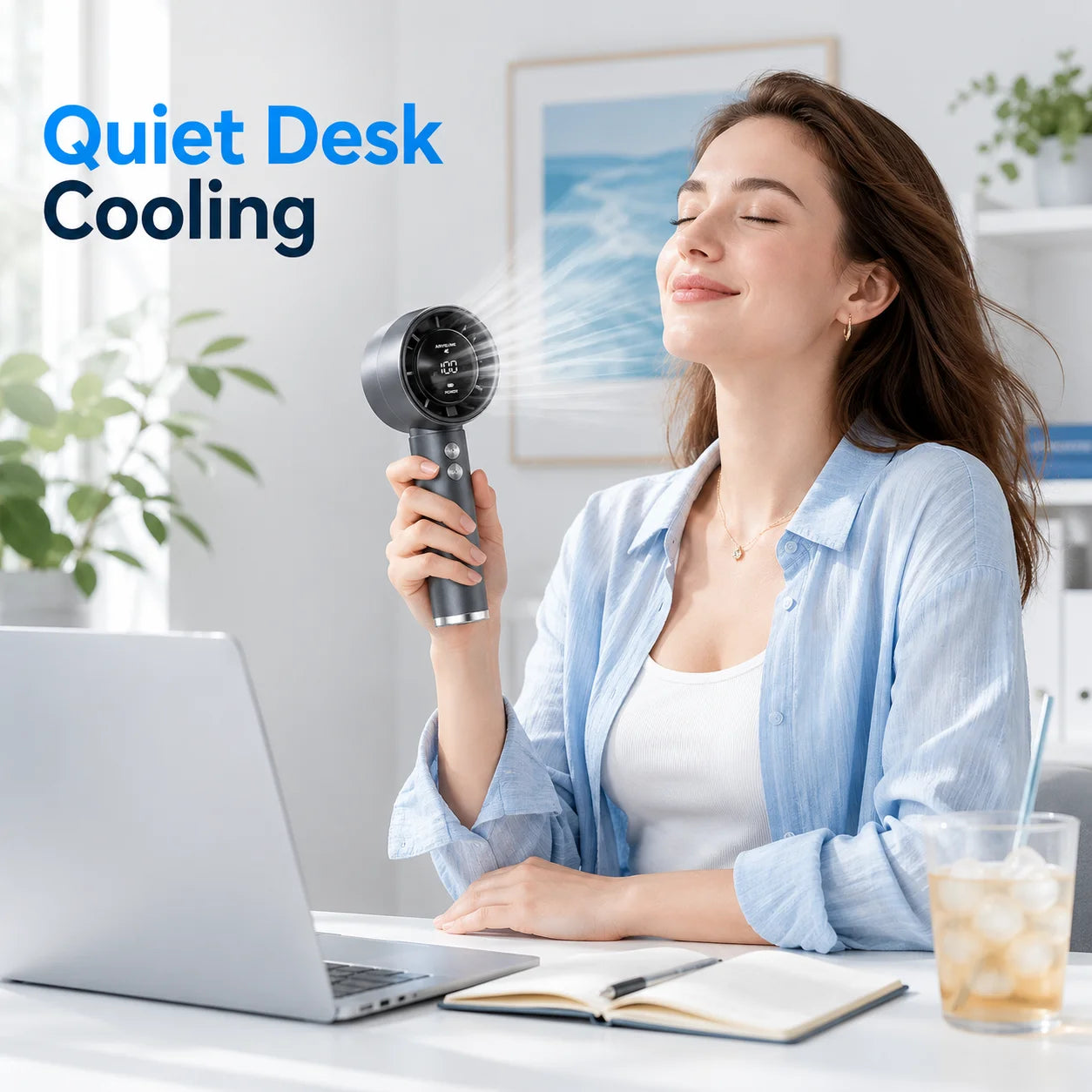 Fan Handheld Portable Mini Air Cooler LED Display USB Rechargeable 5 Speeds Adjustable Efficient Cooling Quiet for Outdoor