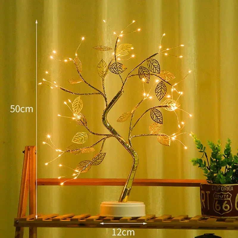 Golden Leaf 72 Led Touch Copper Wire Night Light Tree Light Battery Box USB Light String For Home Decoration