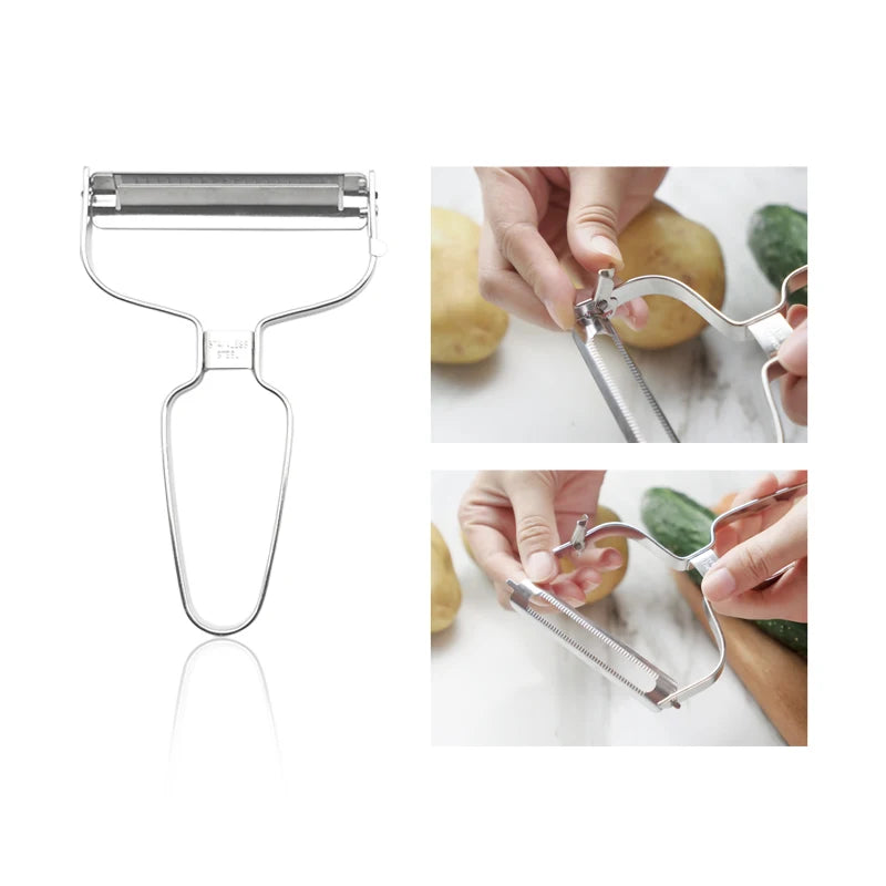3-in-1 Stainless Steel Peeler with Interchangeable Blades Vegetable Fruit Potato Peeler Slicer Grater Kitchen Tools, Easy Grip