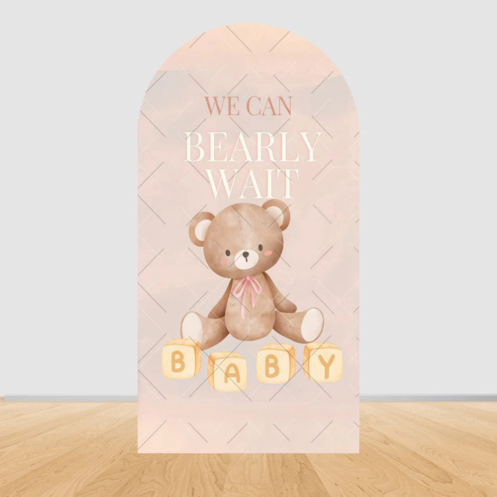Pregnant Women Theme Arched Elastic Background Cover Welcome Baby Bear Flowers Baby Shower Photography Background Wall Decor