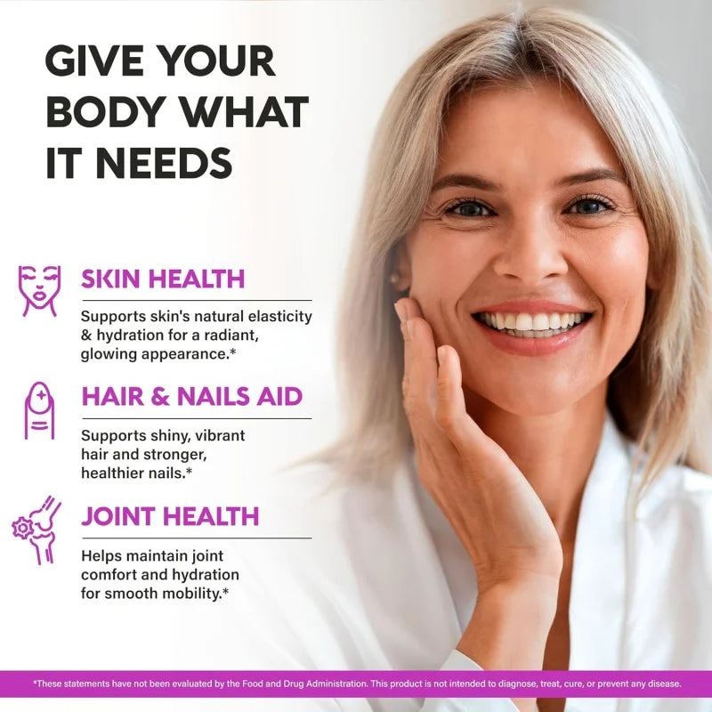 KLXVUYEG Collagen Peptides - Hydrolyzed Types I, II, III, V & X, with Hyaluronic Acid, Vitamins C & E - Skin, Hair, 30 Patches