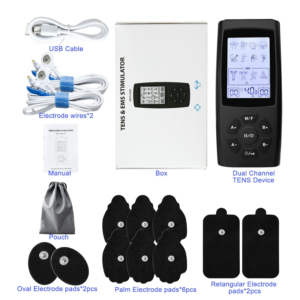 Tens Electroestimulador Pulse Acupuncture Massager 40 Levels EMS Muscle Stimulators Relaxation Medical Pain Relief with 10 Pads