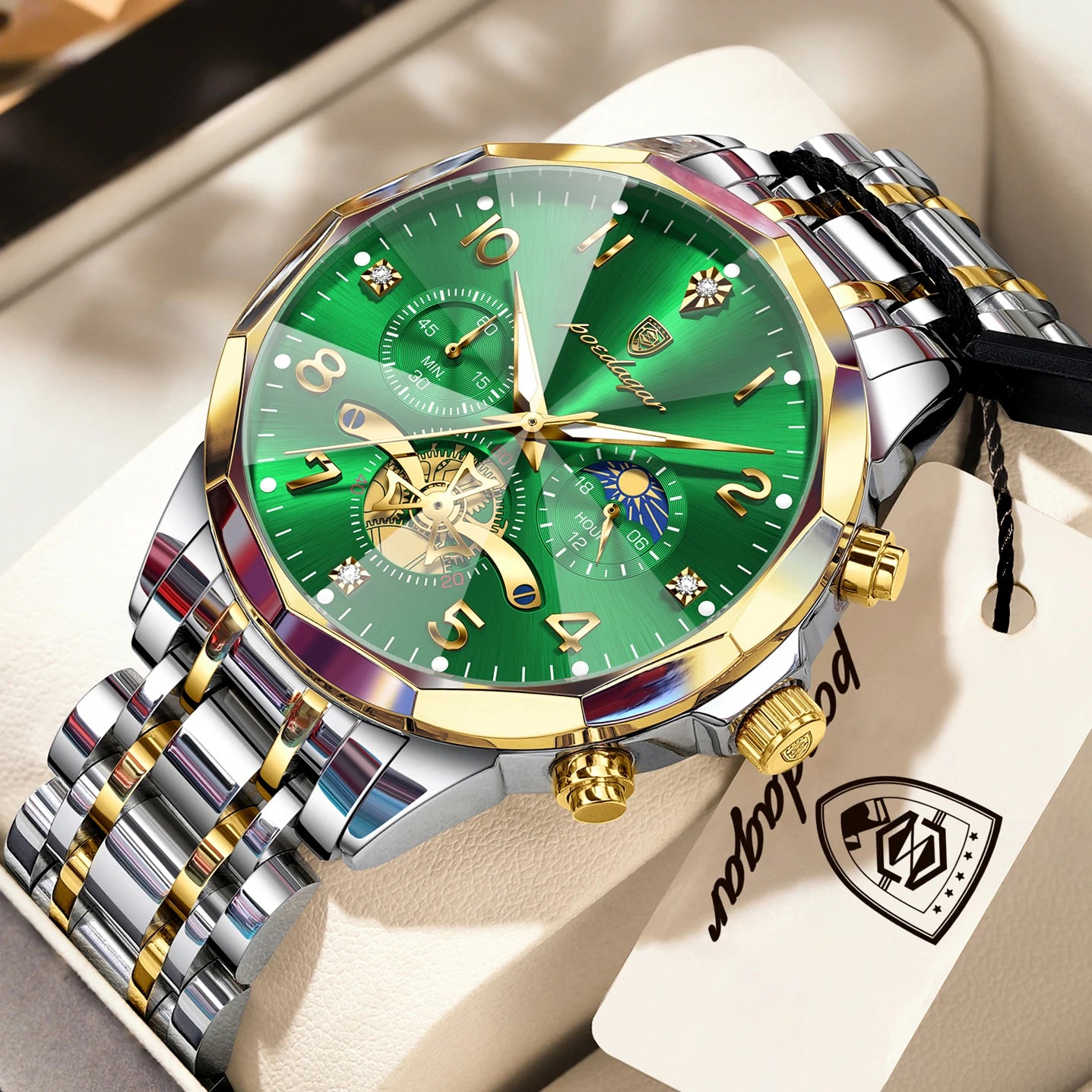 POEDAGAR Luxury High Quality Man Wristwatch Chronograph Stainless Steel Quartz Men's Watches Waterproof Luminous Men Clock Reloj