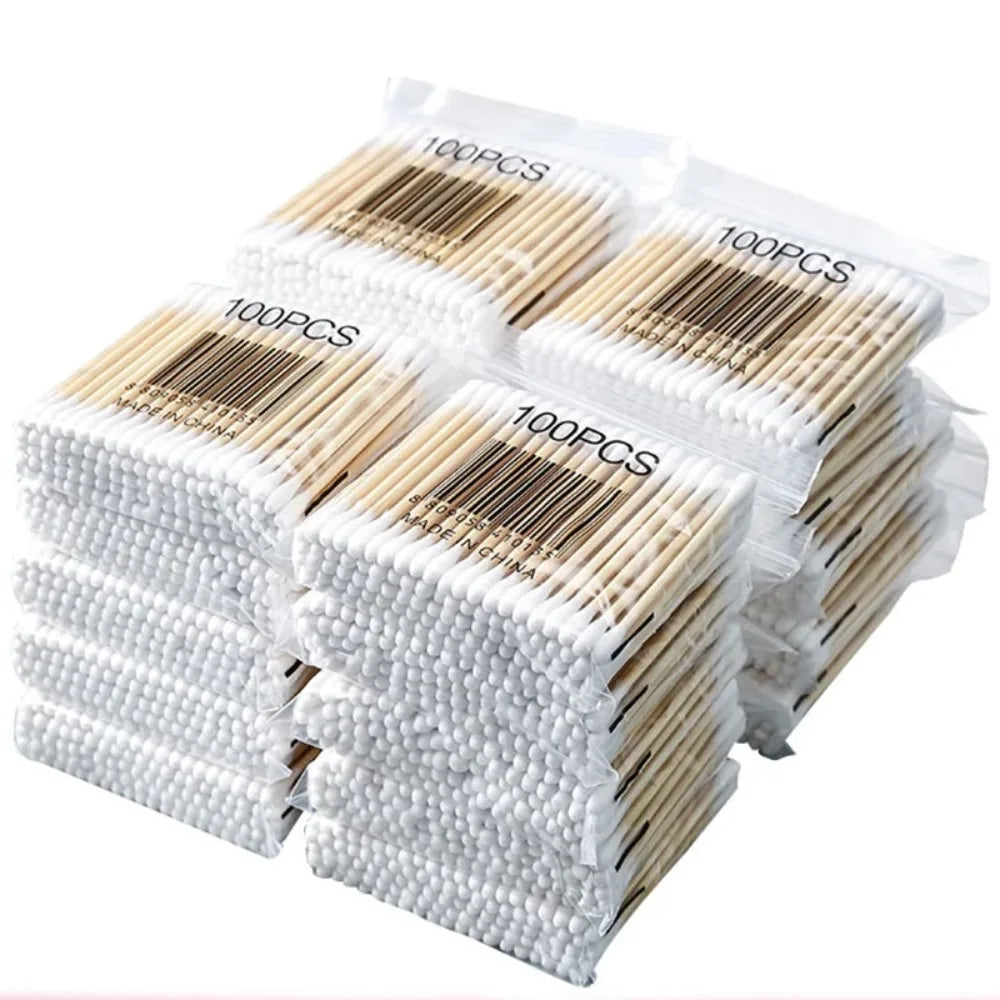 100/300/500/1000pcs Double Head Cotton Swab Women Makeup Cotton Buds Tip for Wood Sticks Nose Ears Cleaning Health Care Tools