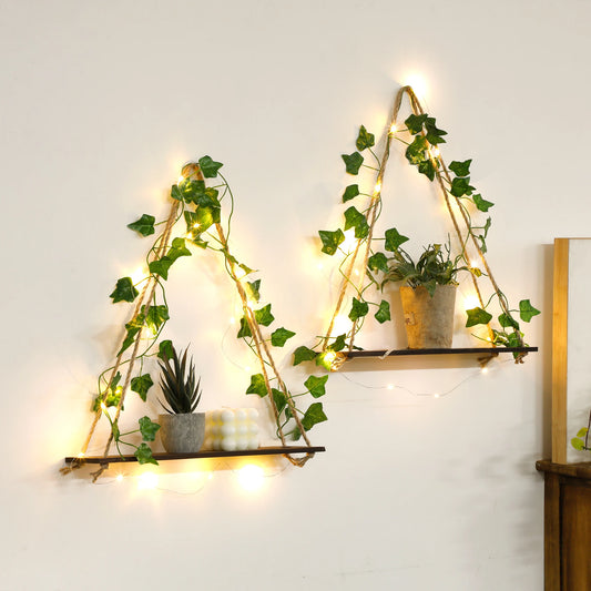 1/2pcs Artificial Ivy Wall Hanging Shelves Macrame Floating Shelf for Home Bedroom Wood Hanging Plant Shelves Ledge Wall Decor