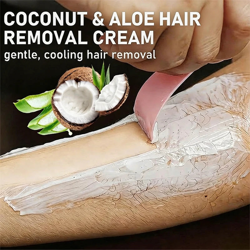 One application lasts for three months, 50g coconut hair removal cream, instant hair removal, non-irritating to the skin, smooth and residue-free semi-permanent hair removal, suitable for hair removal on lips, armpits, legs,