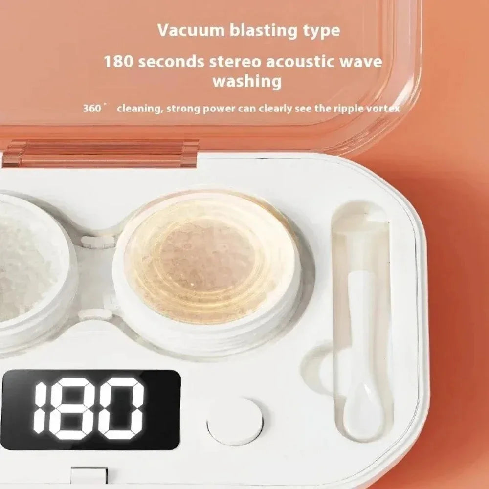 Portable Contact Lens Cleaner With 49KHz Ultrasonic Cleaning LED Display USB Type-C Charging 360° Deep Wash Box