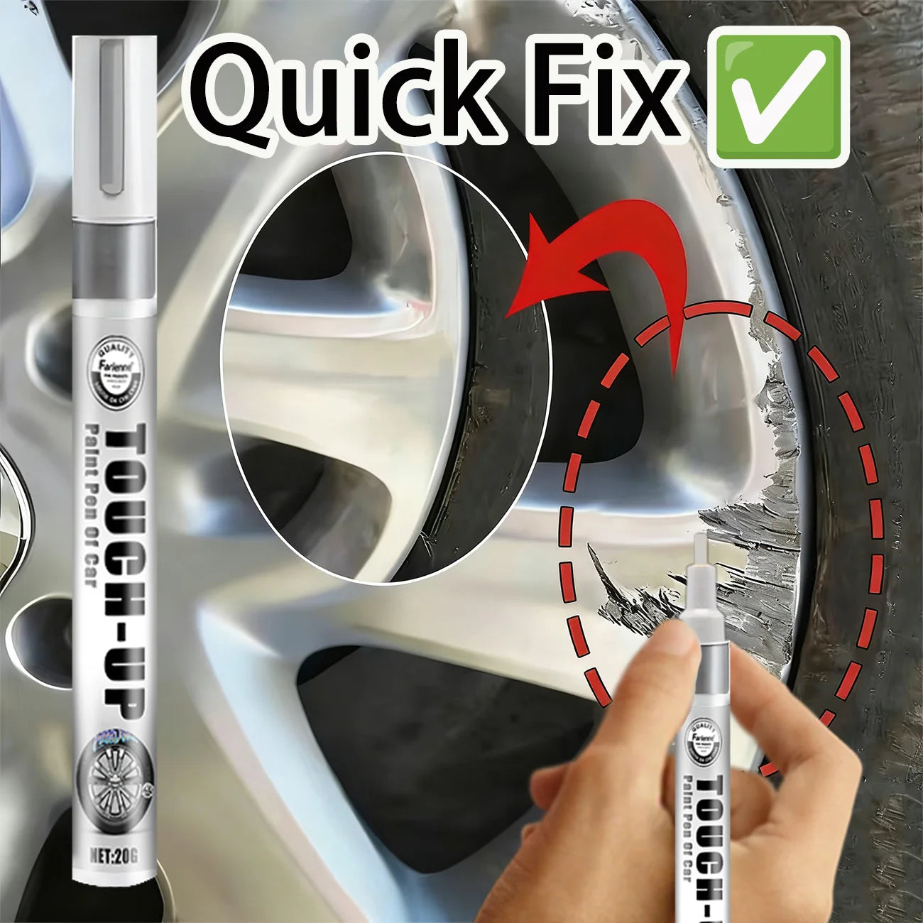 FARIENNE Silver Car Rim Touch Up Paint Pen Quick Repair For Wheel Scratches Chipped Paint And Metal Surface Blemishes