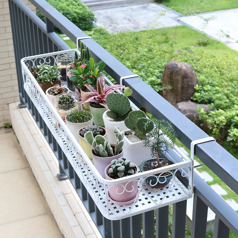 Balcony Flower Holder Hanging Planter Bracket for Railing Vertical Plant Shelves for Succulents Outdoor Gardening Storage Rack