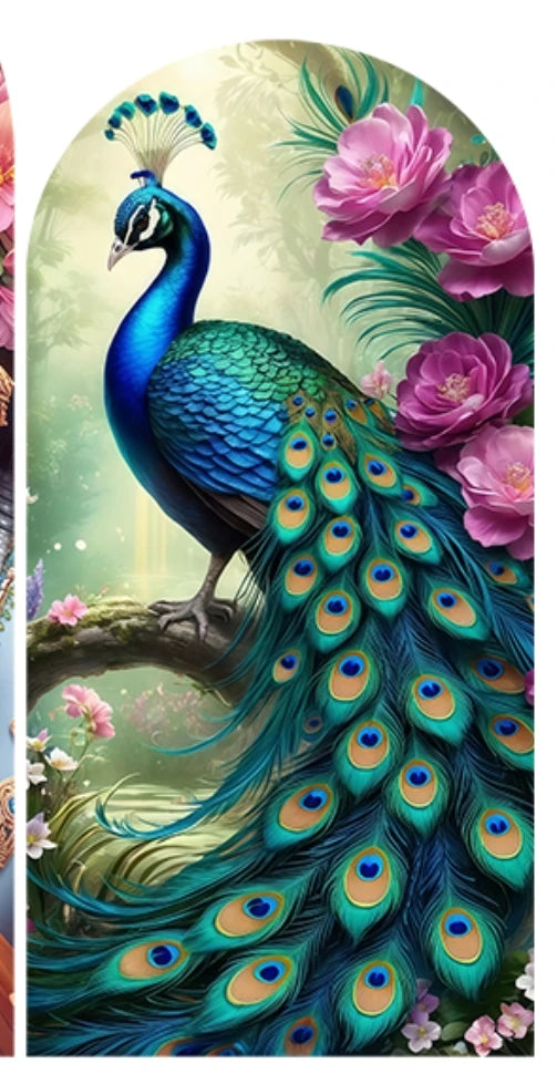 2-Sided India Style Peacock Floral Wedding Birthday Party Arch Wall Backdrop Cover Birthday Party Baby Shower Photo Background