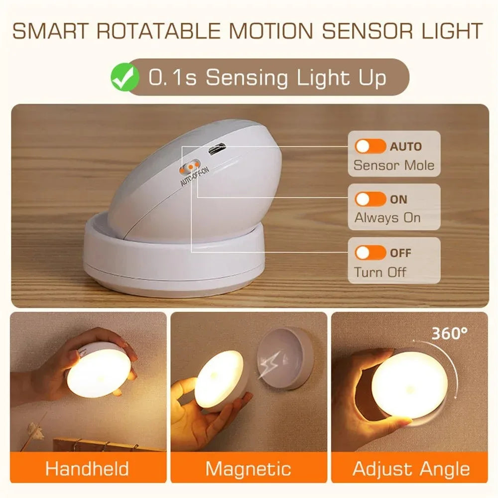 Night Light USB Motion Sensor Charging Round Energy-saving LED Lamp Bedroom Light Corridor Home Bathroom Wall Lights Night Light