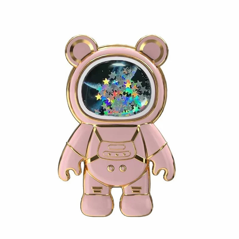 Quicksand Space Bear Phone Stand Holder For Samsung XIAOMI HUAWEI iPhone OPPO Case Cartoon Mobile Phone Sticker Holder Bracket