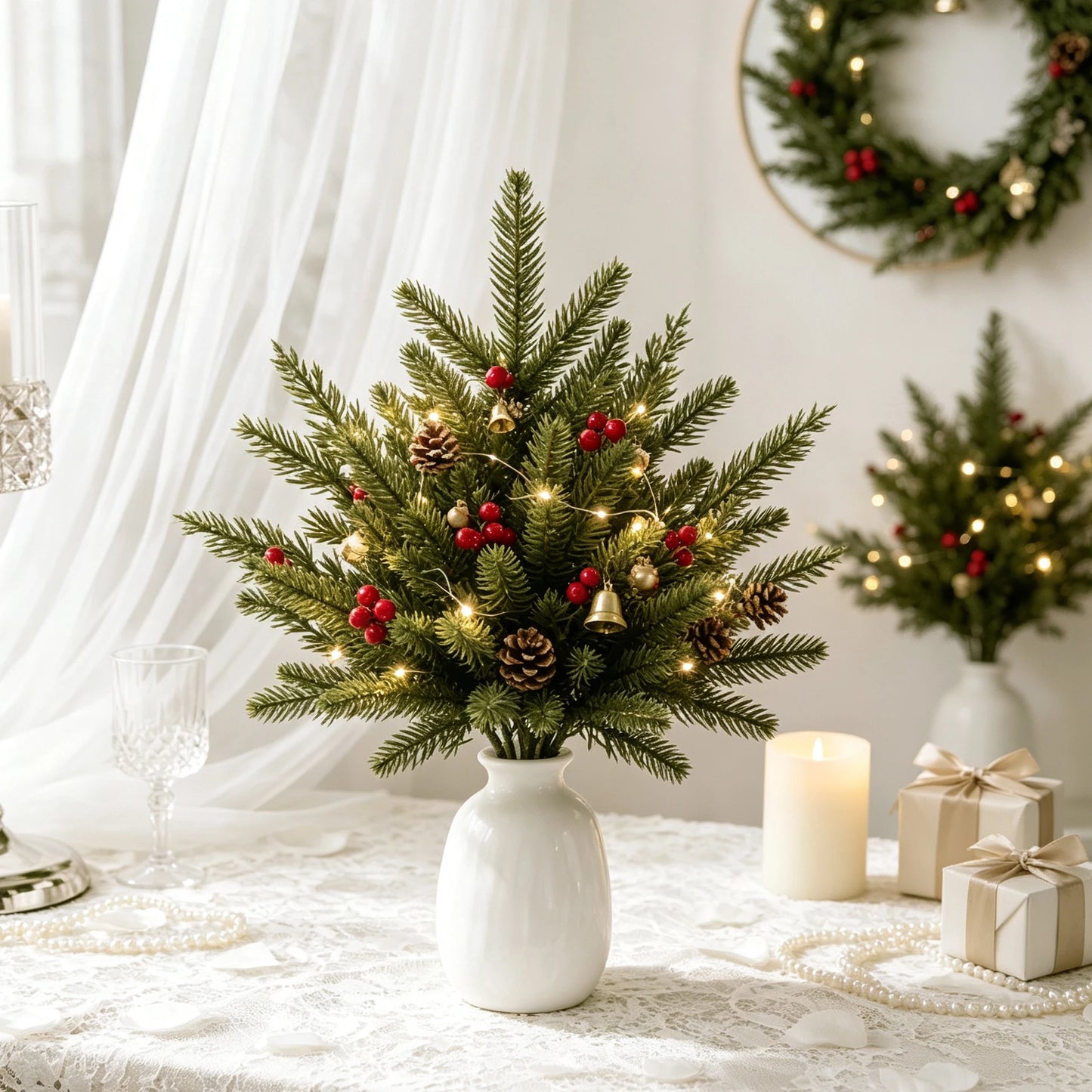 1/5 Pcs Artificial Plants Leaves Christmas Tree Party Home Table Vase Decorations Outdoor Courtyard Material Wedding Photography