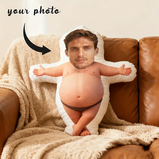 Customized Photo Personalized Pillow, Quirky Beer Belly Boy Pillow, Perfect Holiday Gift for Friends Family Colleagues
