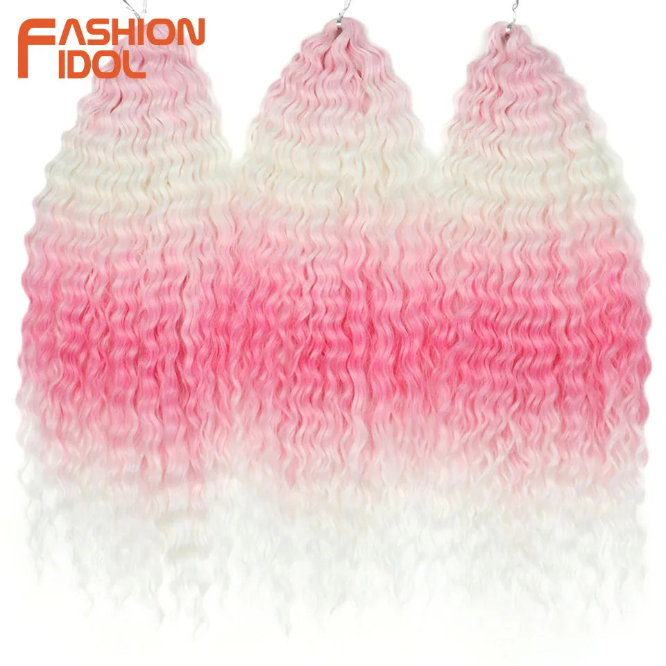 LOVE ME 22 Inch 300g/3pcs Ariel Curl Hair Water Wave Twist Crochet Hair Synthetic Ombre Rainbow Color Braiding Hair Extensions